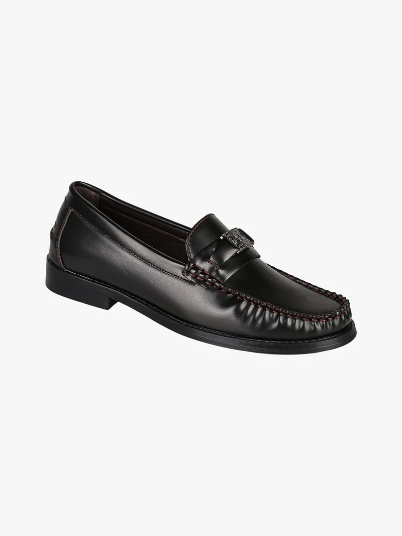 Mocassini donna in ecopelle con dettaglio logo - moro