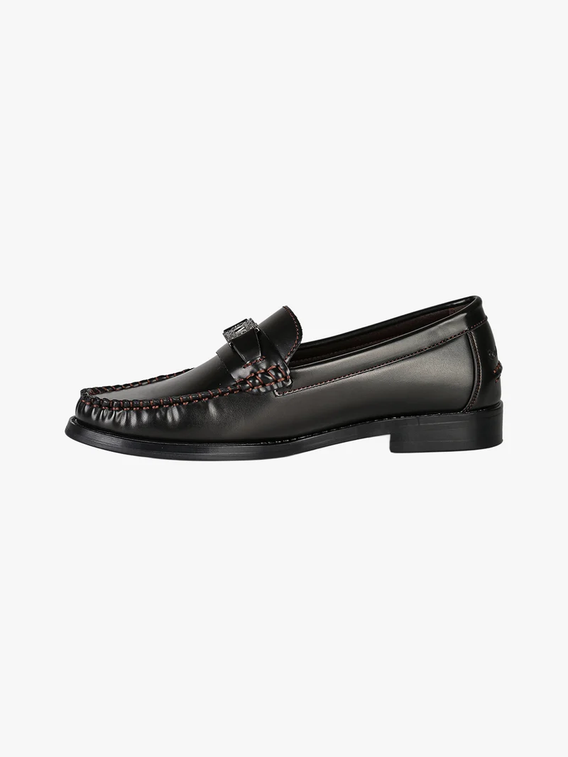 Mocassini donna in ecopelle con dettaglio logo - moro