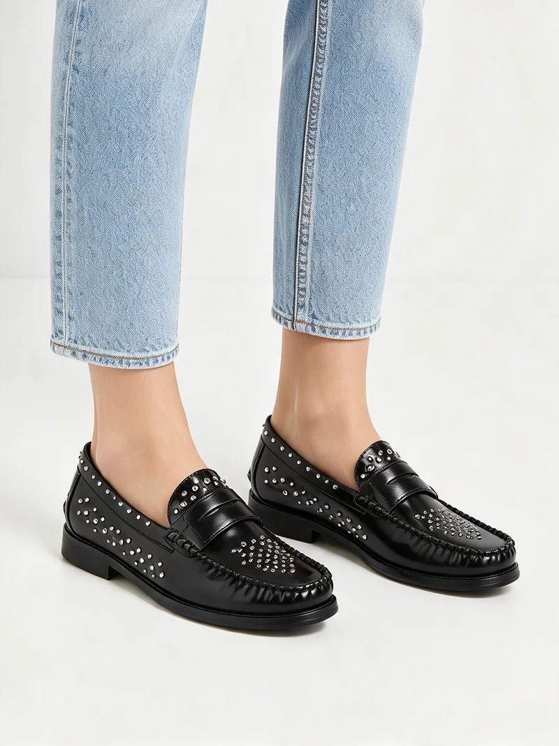 Mocassini donna in ecopelle con borchie - nero