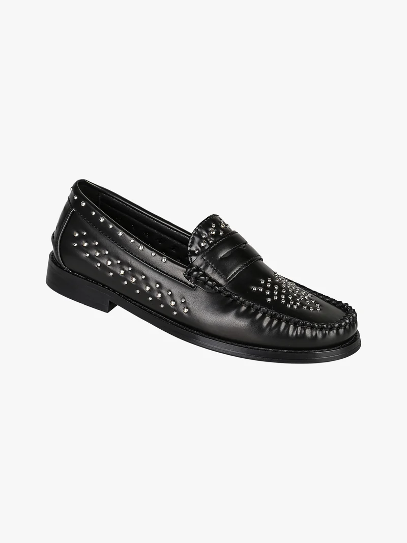 Mocassini donna in ecopelle con borchie - nero