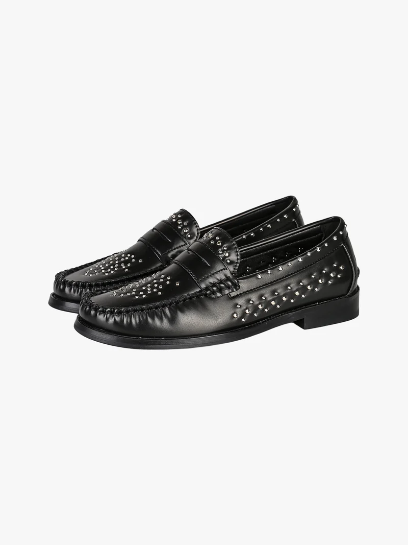 Mocassini donna in ecopelle con borchie - nero