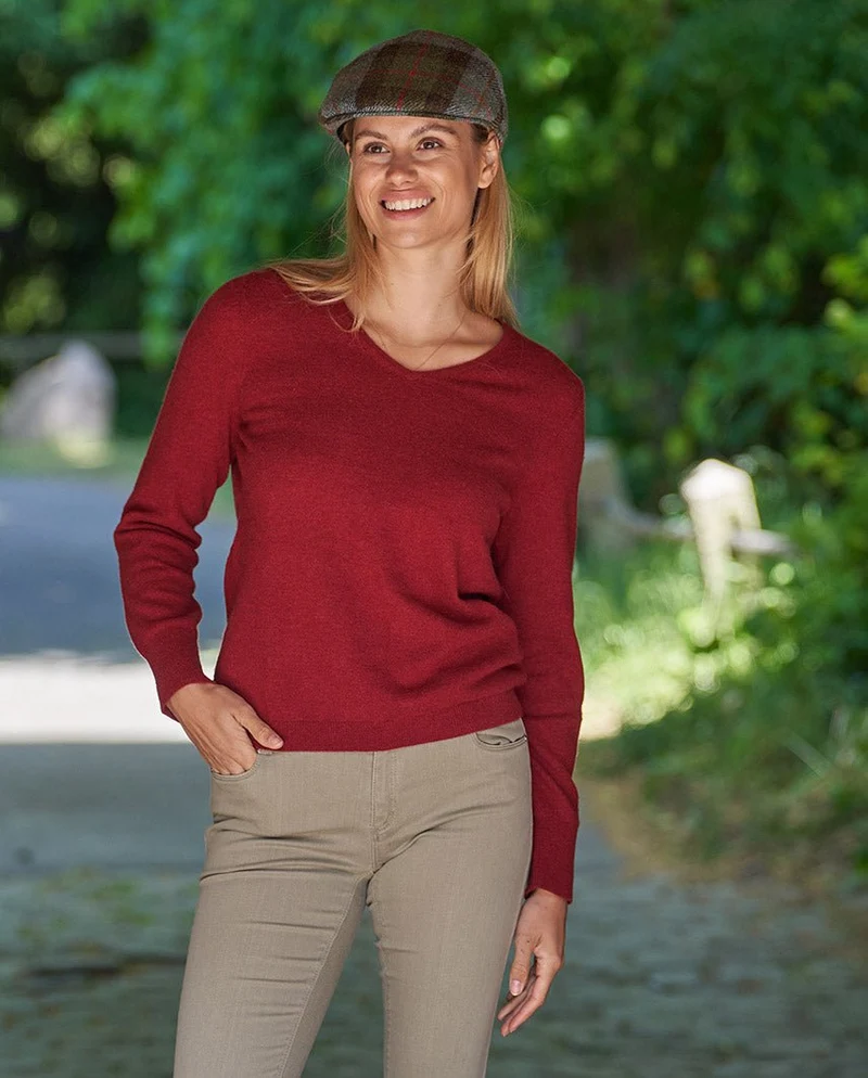 Damen Lambswool Pullover "Mary" in red dahlia