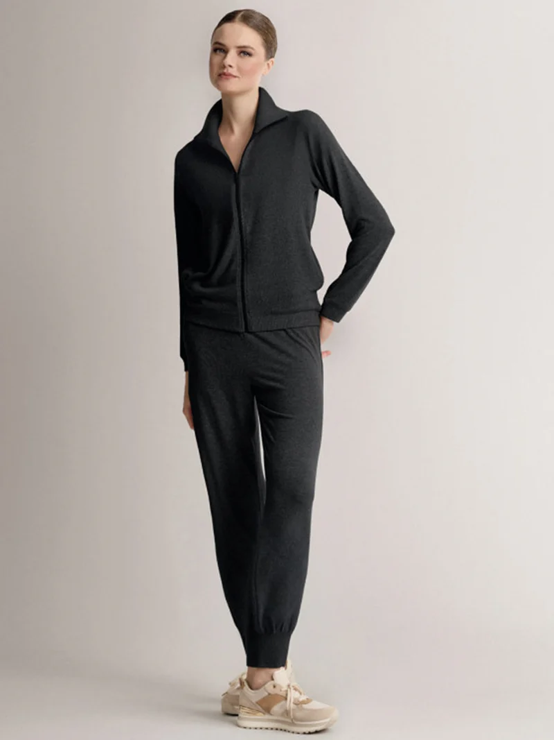 LOUNGE Completo tuta donna full zip in maglia a collo alto - nero