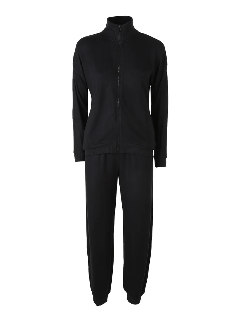 LOUNGE Completo tuta donna full zip in maglia a collo alto - nero