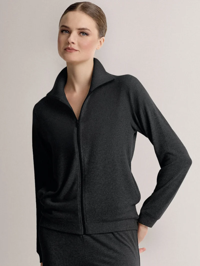 LOUNGE Completo tuta donna full zip in maglia a collo alto - nero