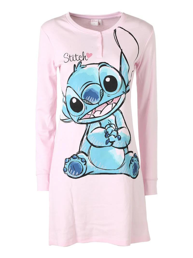 Camicia da notte a maniche lunghe da donna in cotone interlock con stampe - rosa