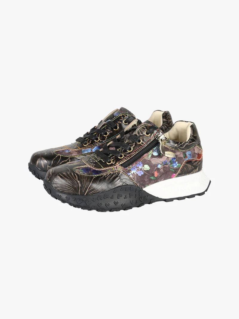 EVITAO 97 Sneakers casual da donna in pelle con lacci e zip - nero