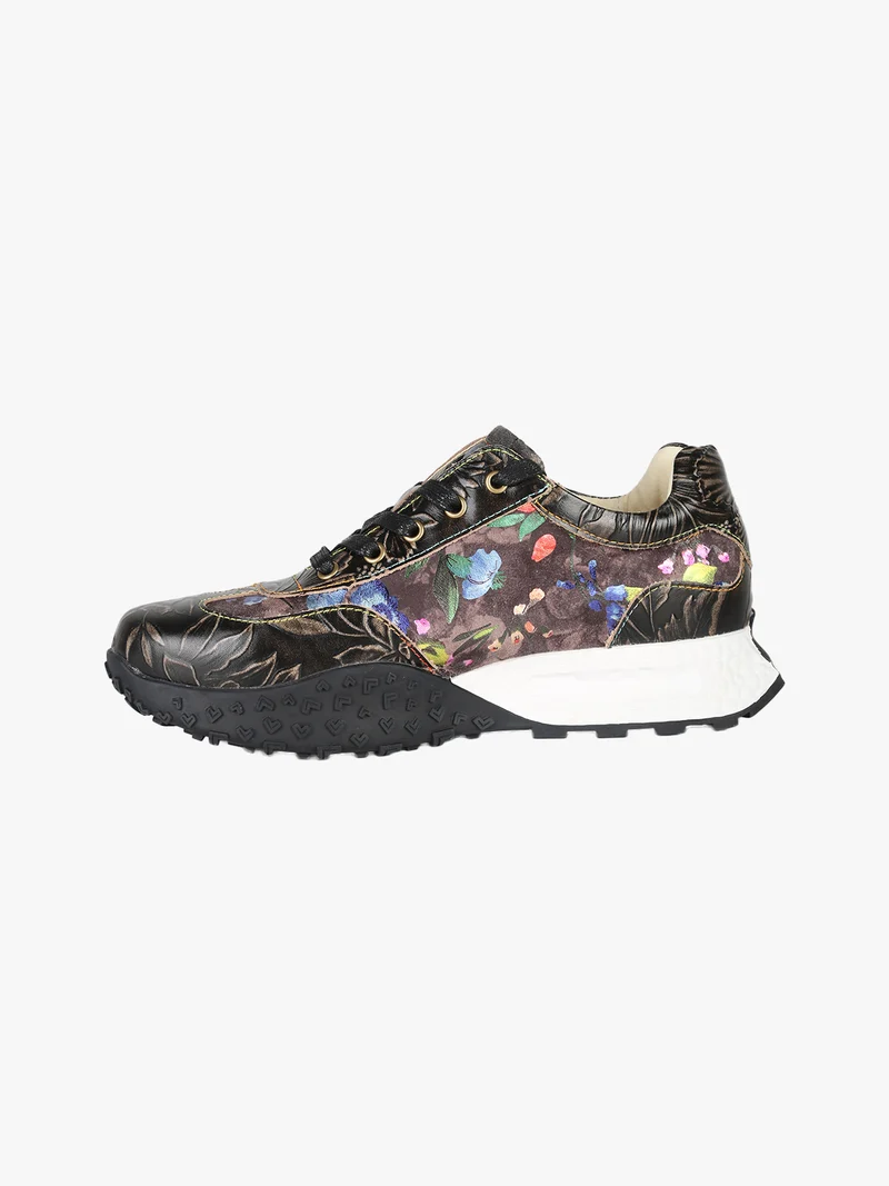 EVITAO 97 Sneakers casual da donna in pelle con lacci e zip - nero