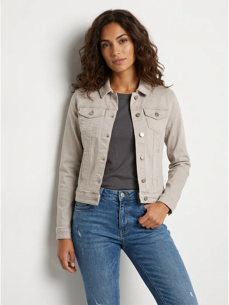Giacca in jeans da donna con bottoni - beige