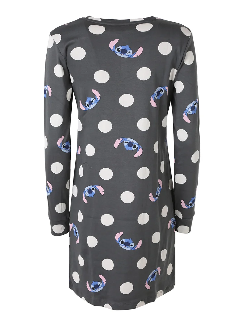 Camicia da notte a maniche lunghe da donna in cotone interlock con stampa pois - antracite