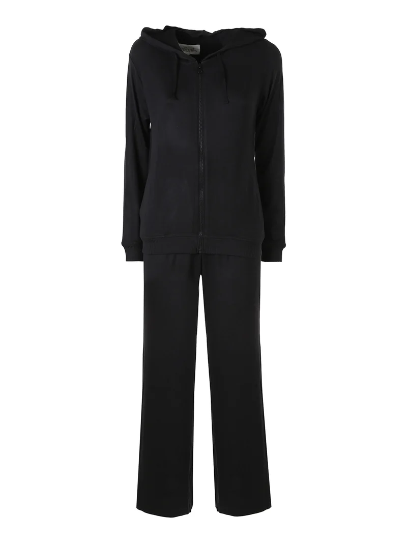 LOUNGE Completo tuta donna in maglia full zip con cappuccio - nero
