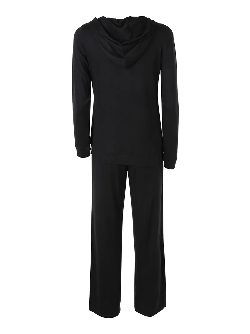 LOUNGE Completo tuta donna in maglia full zip con cappuccio - nero