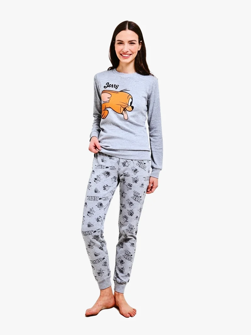 Pigiama lungo da donna con stampe personaggi - grigio