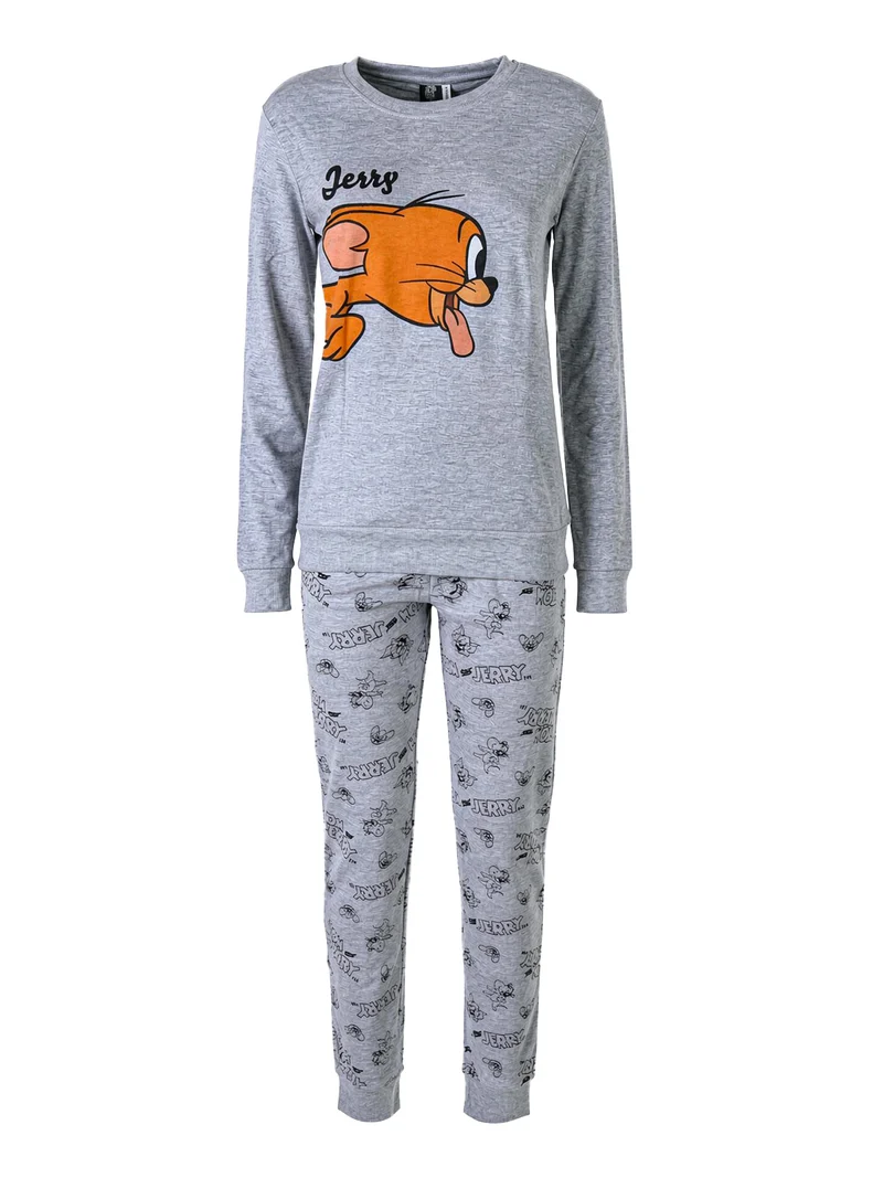 Pigiama lungo da donna con stampe personaggi - grigio