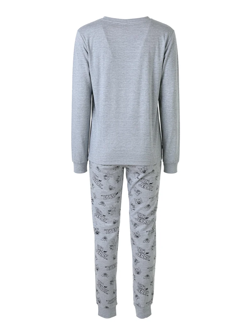 Pigiama lungo da donna con stampe personaggi - grigio
