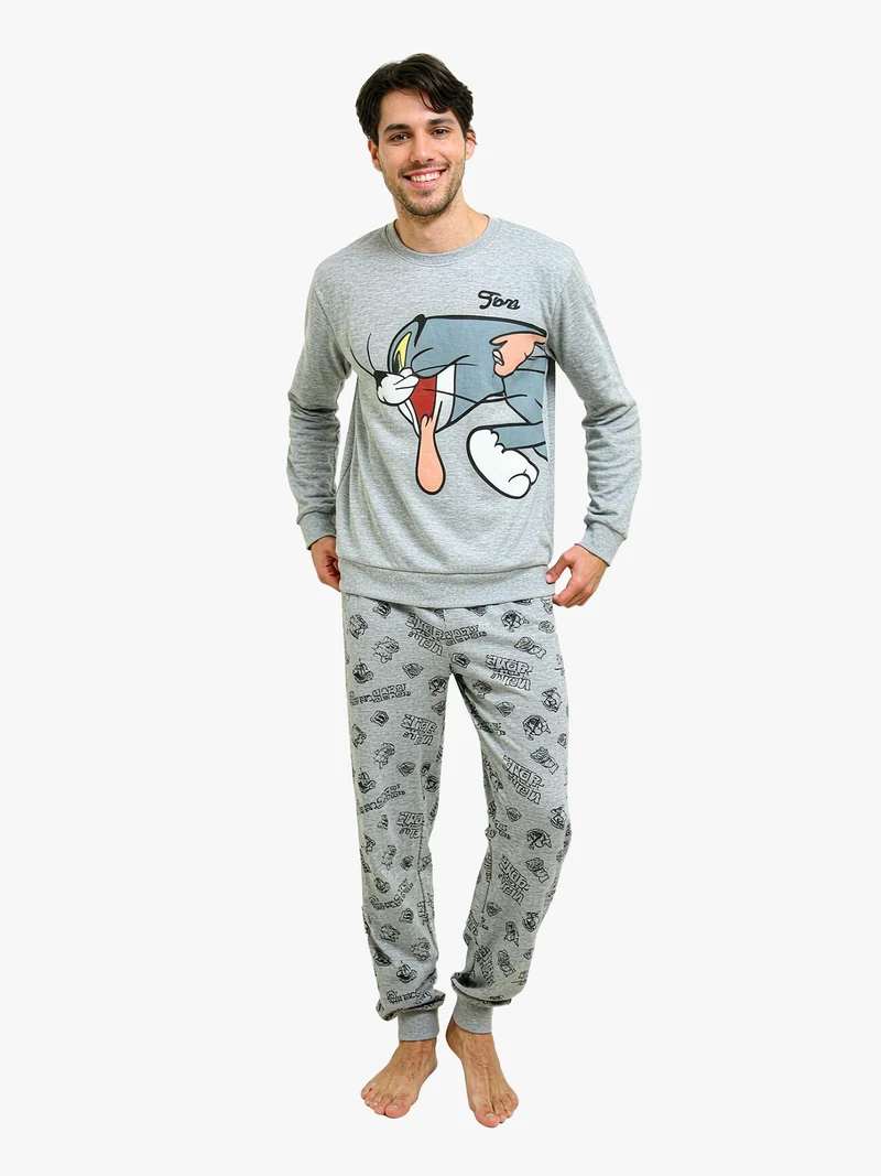 Pigiama lungo da uomo con stampe personaggi - grigio