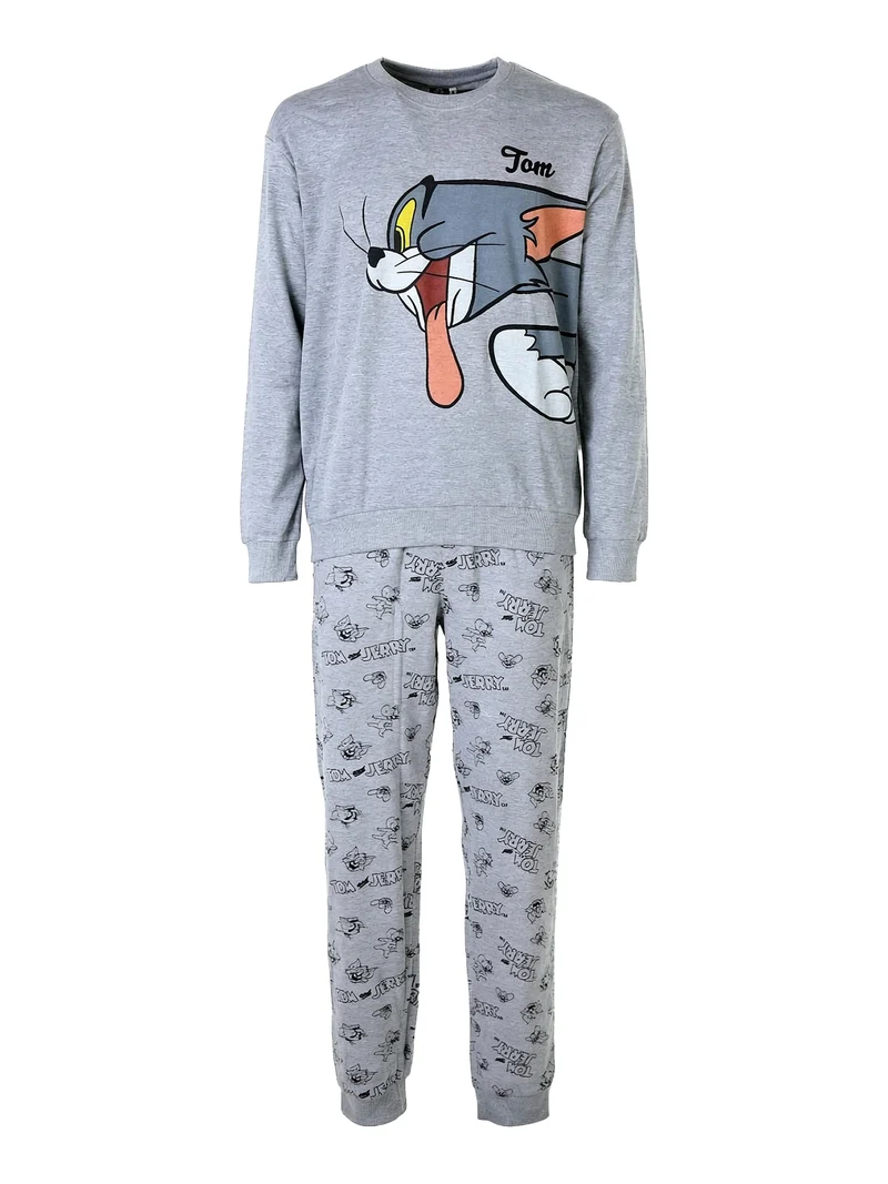 Pigiama lungo da uomo con stampe personaggi - grigio