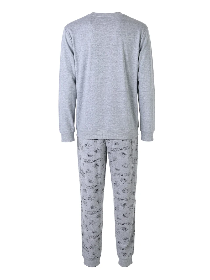 Pigiama lungo da uomo con stampe personaggi - grigio