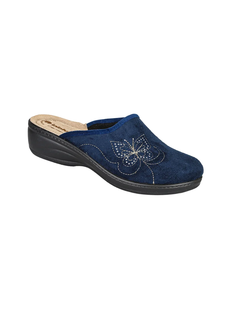 Pantofole donna in velluto con farfalla brillantinata - blu