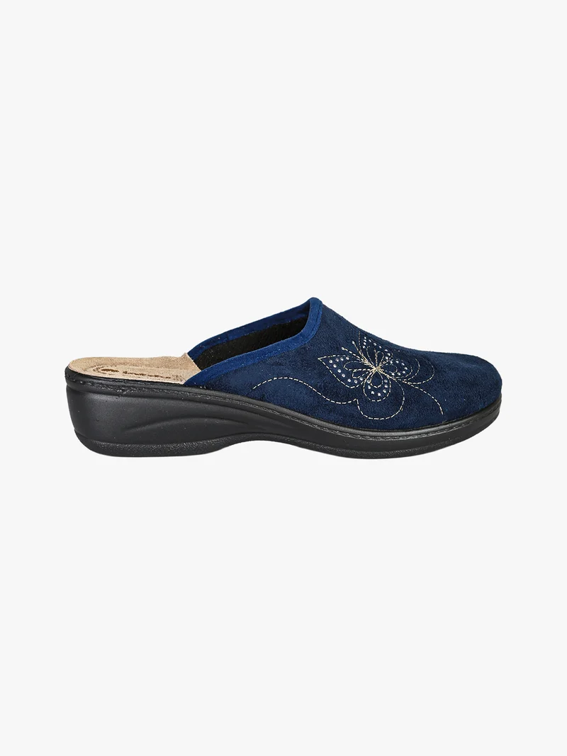 Pantofole donna in velluto con farfalla brillantinata - blu