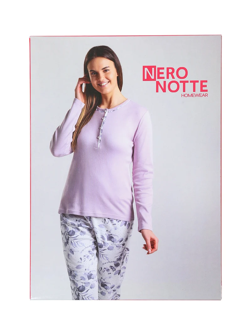 Pigiama lungo donna in cotone con pantaloni a stampa floreale - cipria