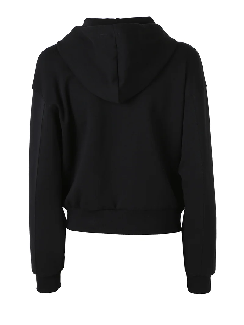 Felpa donna oversize con cappuccio e zip in cotone - nero