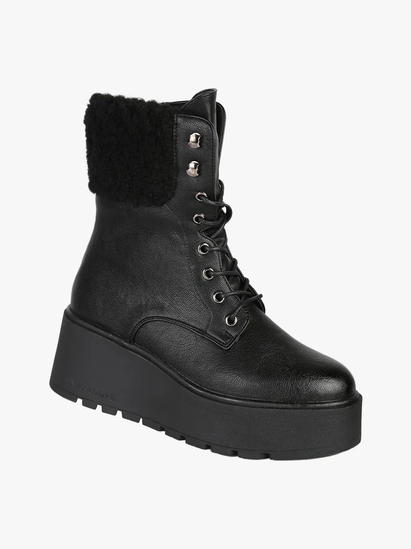 Anfibi donna chunky con dettaglio in ecopelo - nero