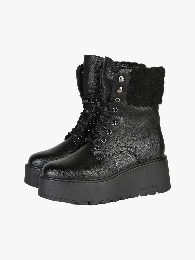Anfibi donna chunky con dettaglio in ecopelo - nero