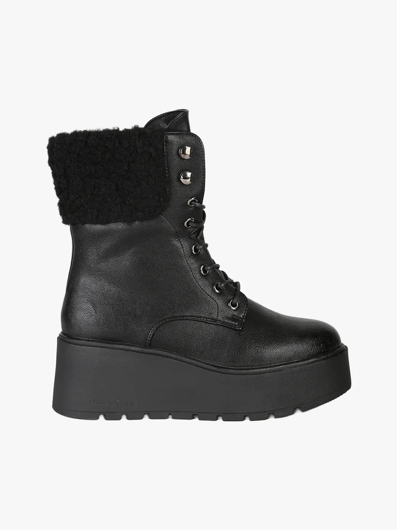 Anfibi donna chunky con dettaglio in ecopelo - nero