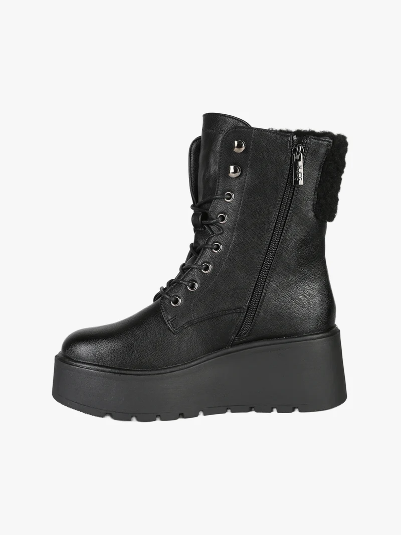 Anfibi donna chunky con dettaglio in ecopelo - nero