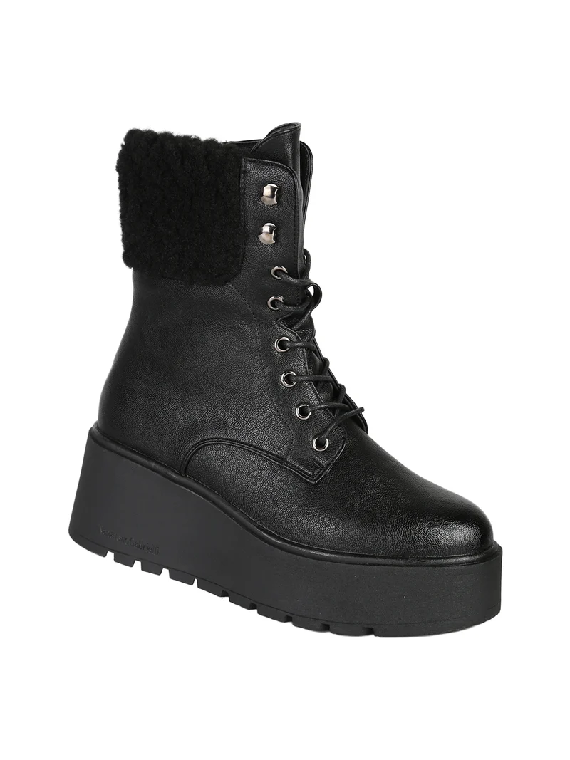 Anfibi donna chunky con dettaglio in ecopelo - nero