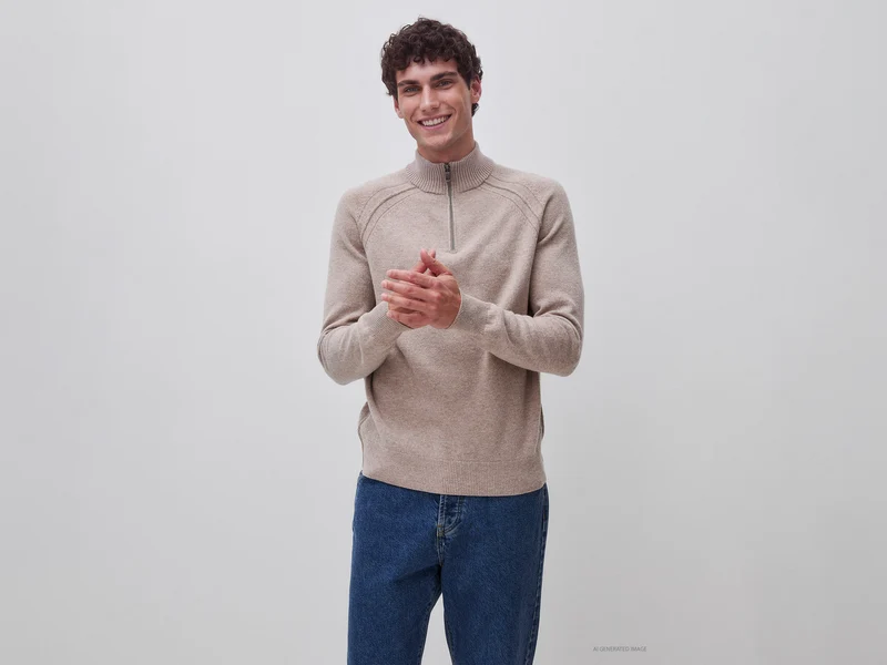 Pullover mit Reißverschluss aus 100 % Merinowolle
