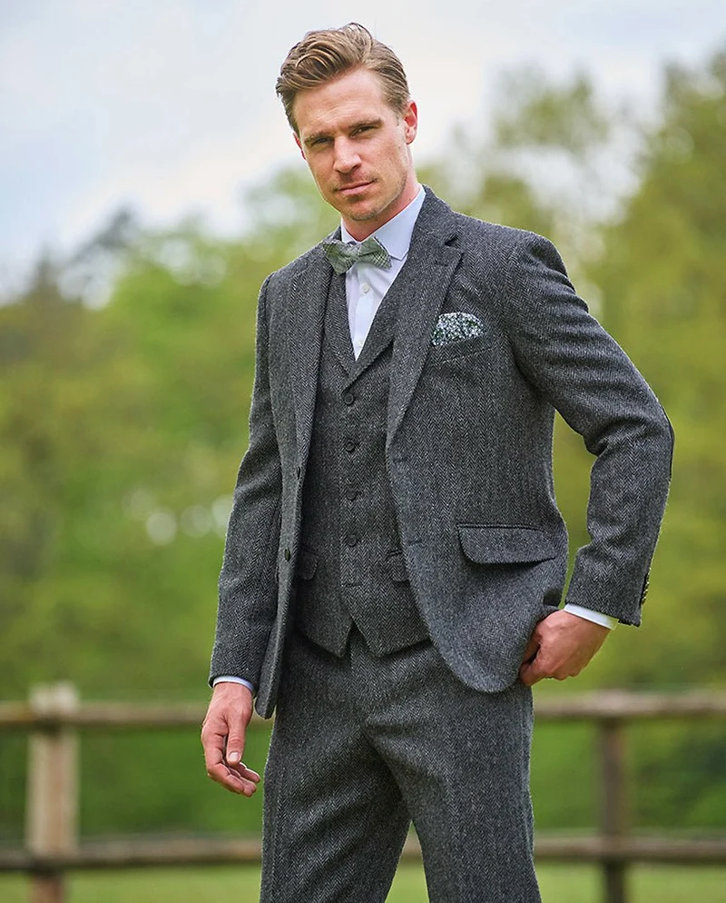 Harris Tweed Sakko "London" in anthra Herringbone