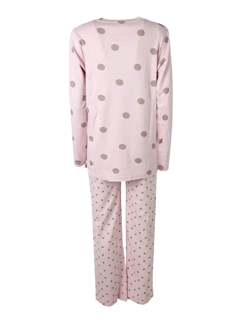 BOLLICINE Pigiama donna in cotone interlock a pois con dettagli in pizzo - rosa
