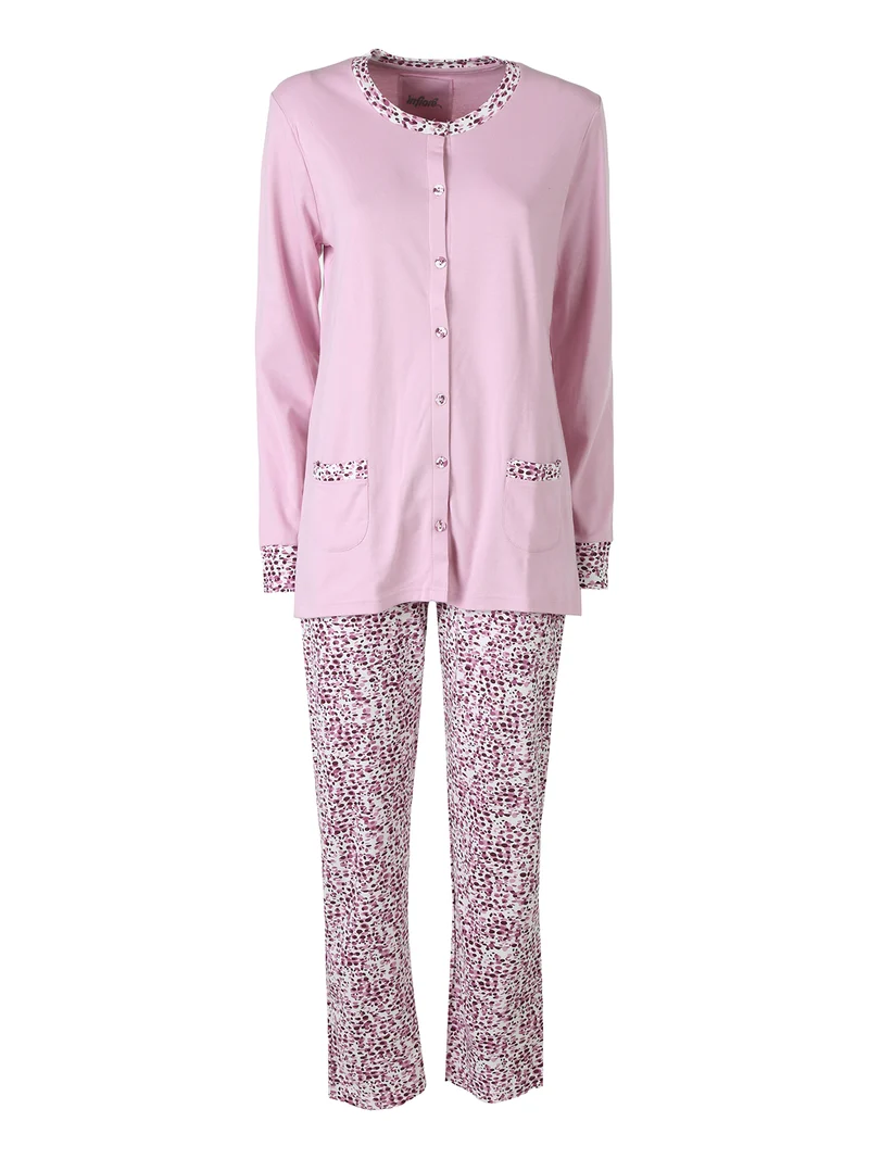 CLUB Pigiama aperto da donna con bottoni e pantaloni con stampe - rosa