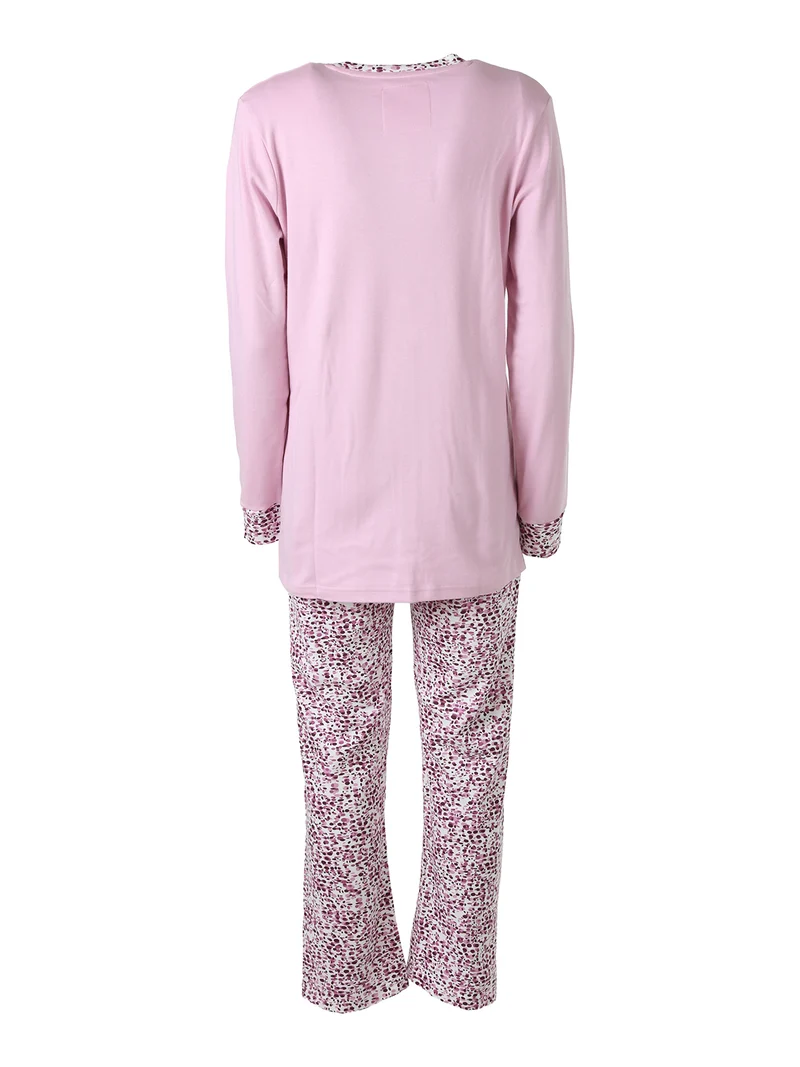 CLUB Pigiama aperto da donna con bottoni e pantaloni con stampe - rosa
