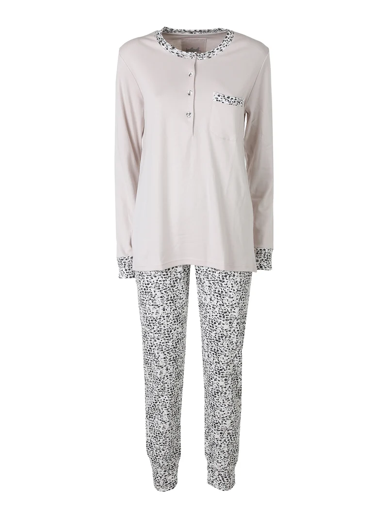 CLUB Pigiama donna in cotone interlock con taschino e pantaloni con stampe - sabbia