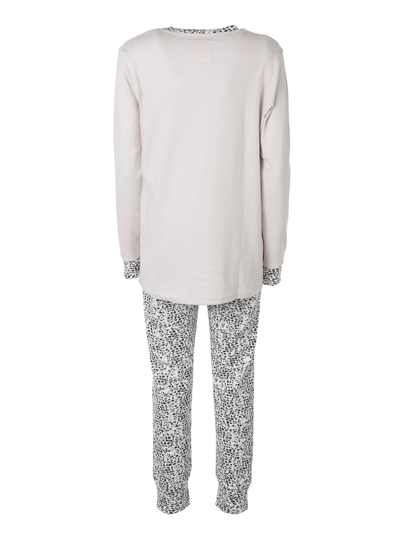 CLUB Pigiama donna in cotone interlock con taschino e pantaloni con stampe - sabbia