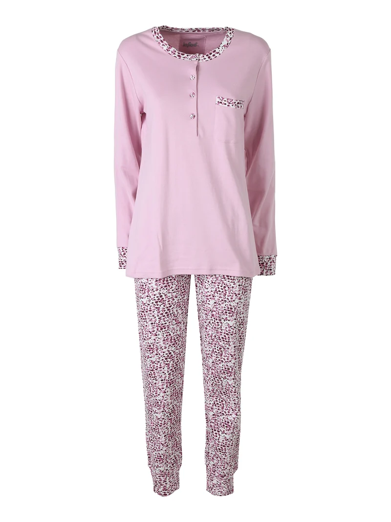 CLUB Pigiama donna in cotone interlock con taschino e pantaloni con stampe - rosa