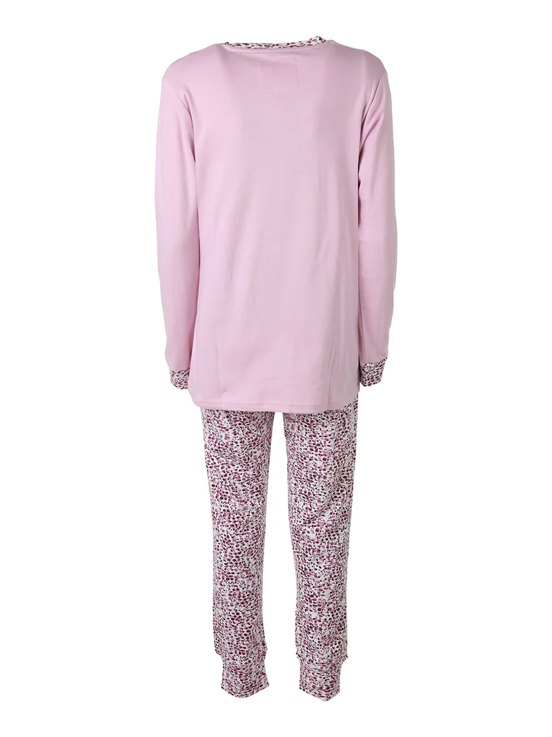CLUB Pigiama donna in cotone interlock con taschino e pantaloni con stampe - rosa