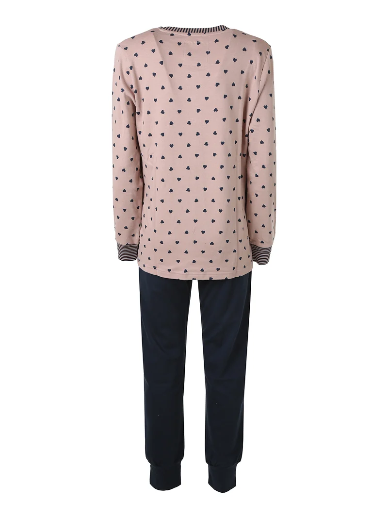 ADORE Pigiama da donna in cotone interlock con stampa cuori e taschino - taupe