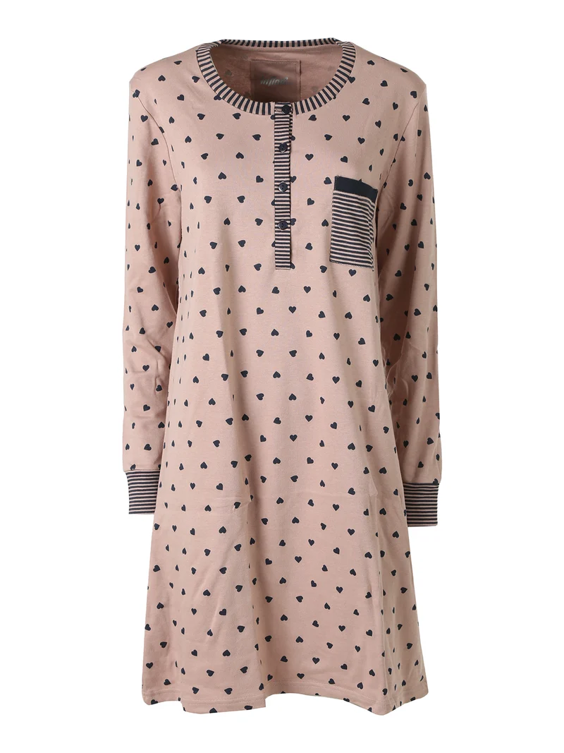 ADORE Camicia da notte donna a maniche lunghe in cotone interlock con stampa a cuori - taupe