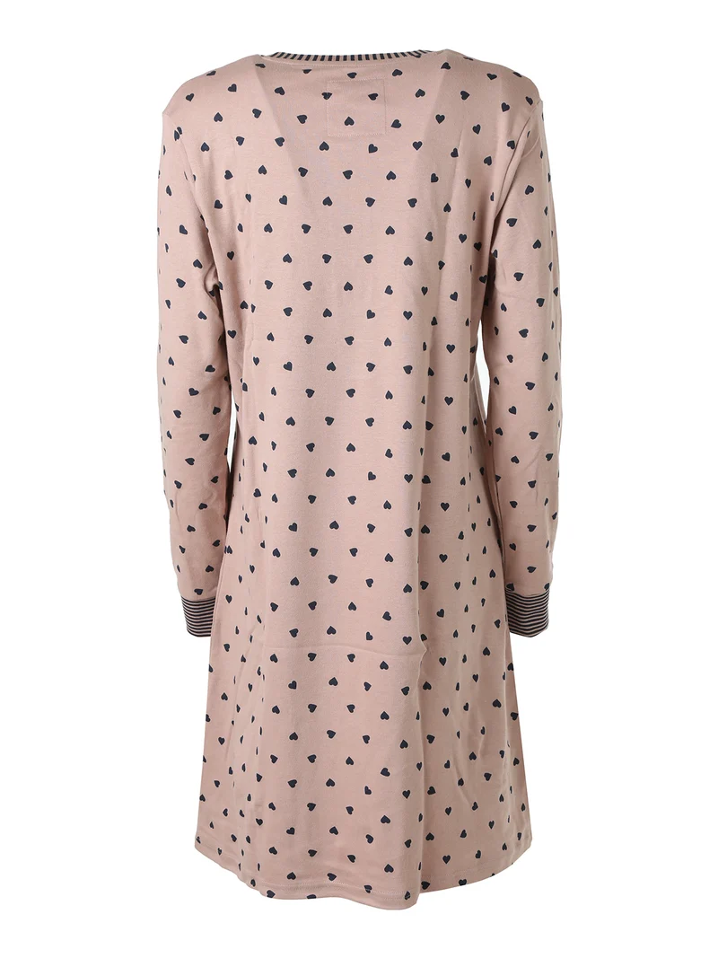 ADORE Camicia da notte donna a maniche lunghe in cotone interlock con stampa a cuori - taupe