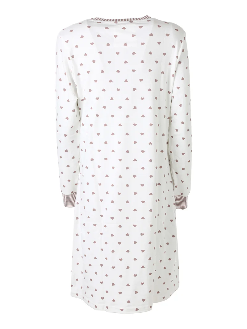 ADORE Camicia da notte donna a maniche lunghe in cotone interlock con stampa a cuori - panna