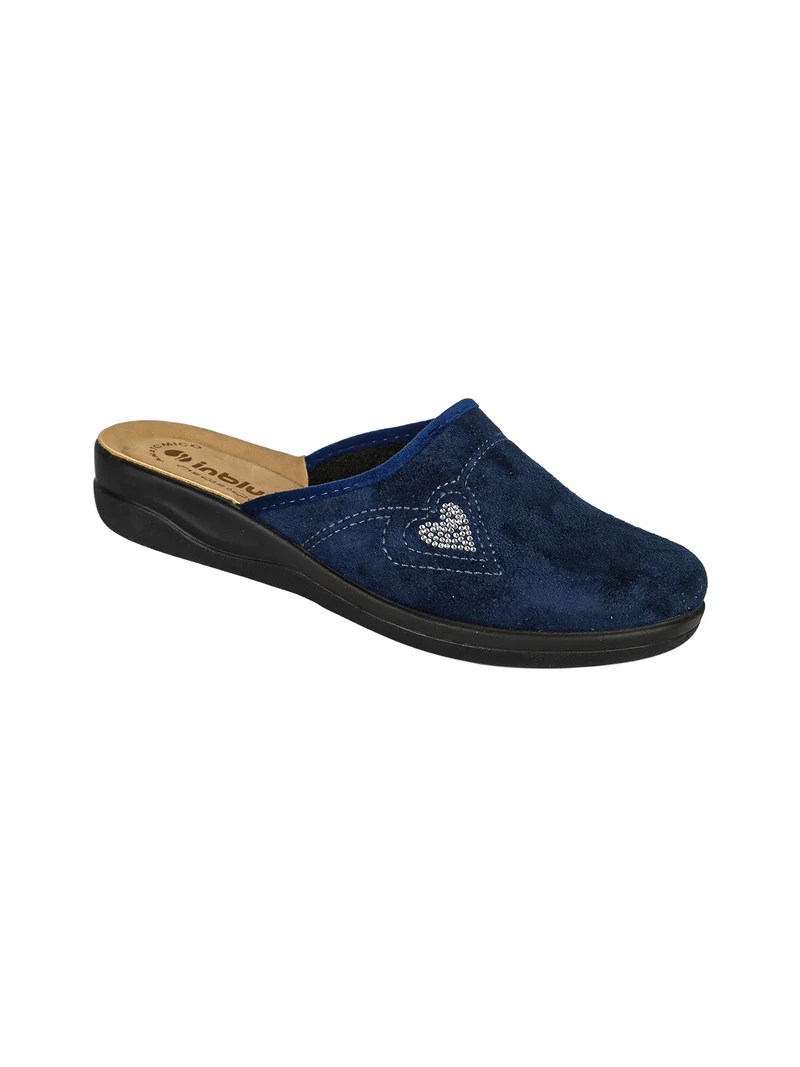 Pantofole donna in velluto con cuore di strass - blu