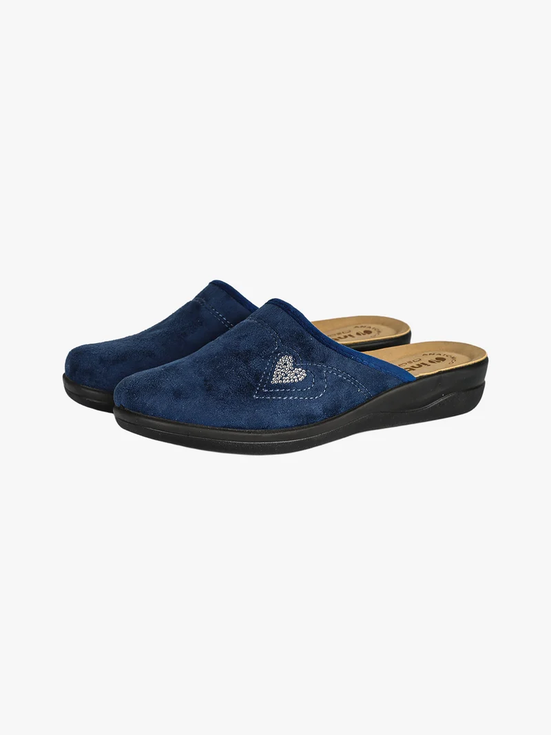 Pantofole donna in velluto con cuore di strass - blu