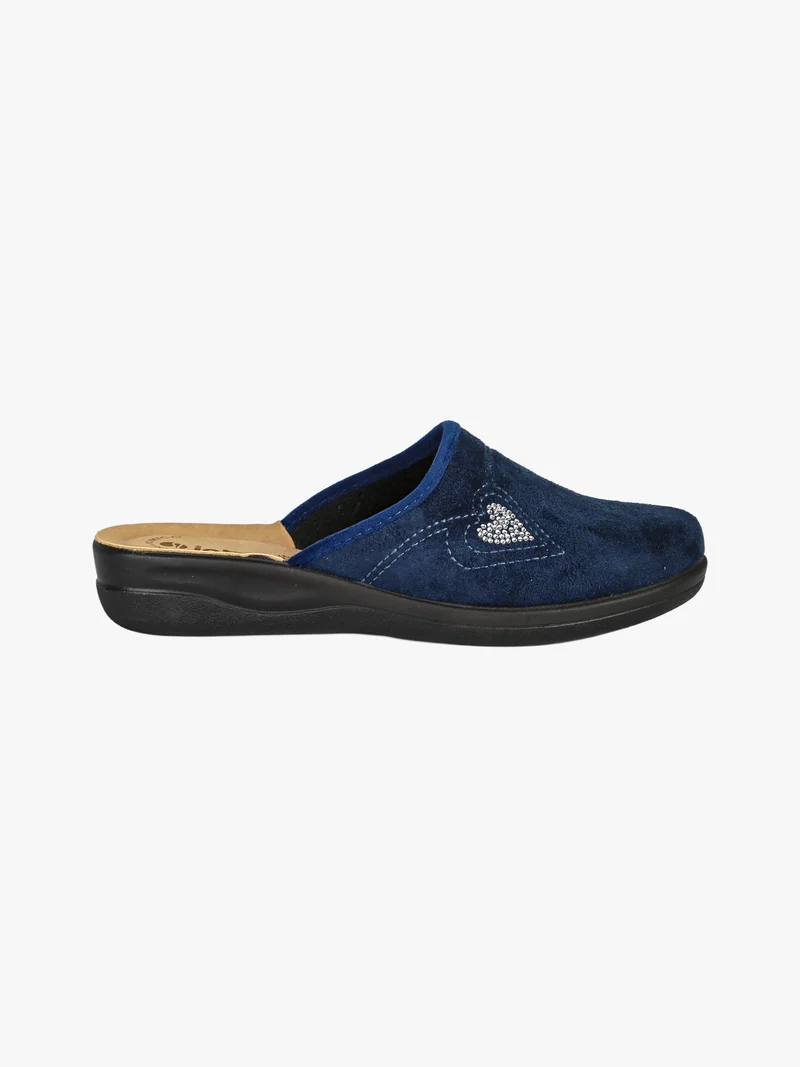 Pantofole donna in velluto con cuore di strass - blu