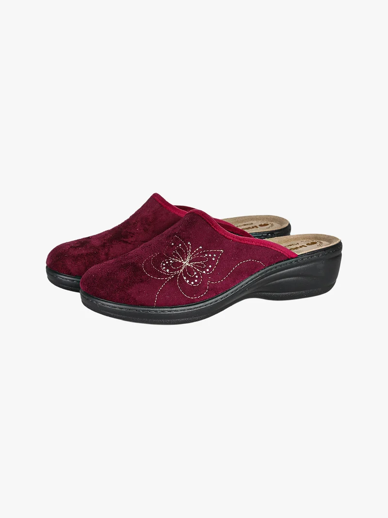 Pantofole donna in velluto con farfalla brillantinata - bordeaux