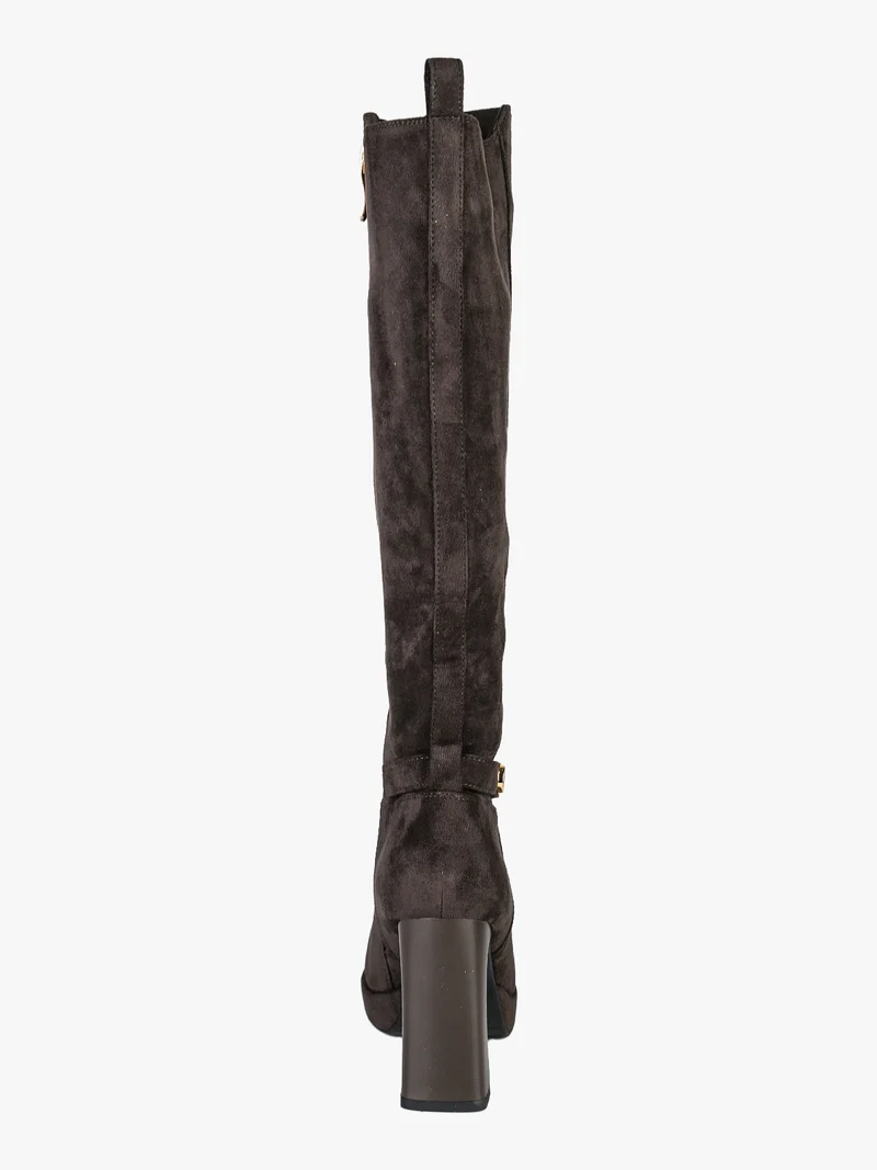 Stivali donna scamosciati con tacco a trapezio e plateau - antracite