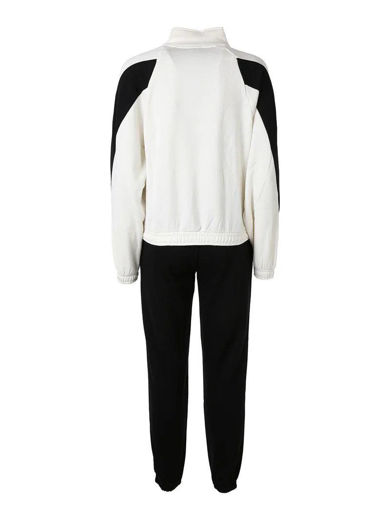 Completo tuta da donna felpata a collo alto con chiusura zip - panna